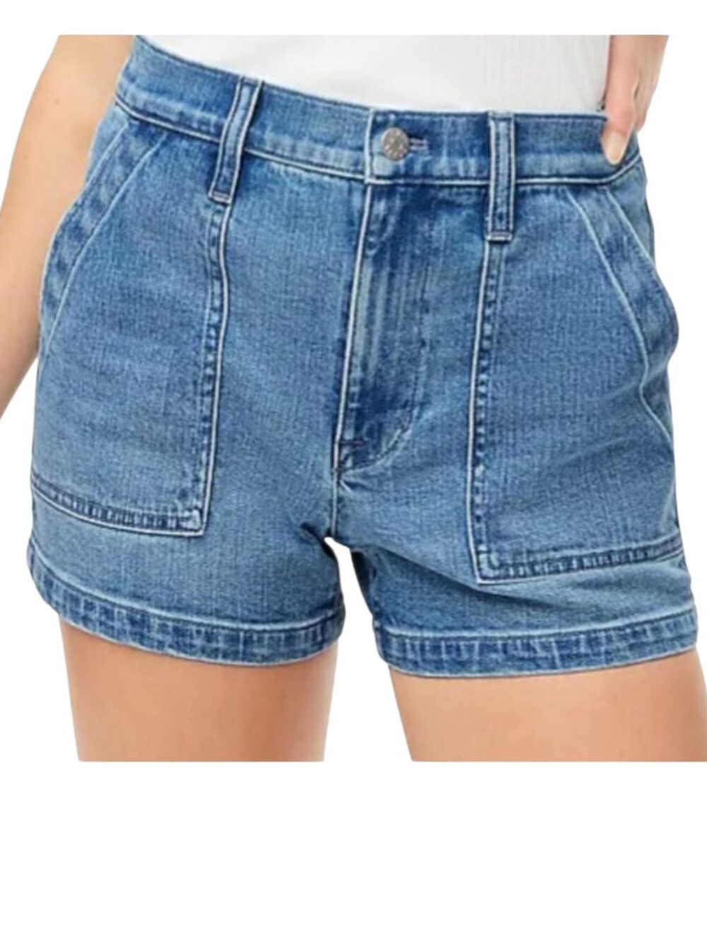 J. Crew Utility Denim Shorts Size 26 Patch Pocket Blue Wash Stretch 3" Inseam